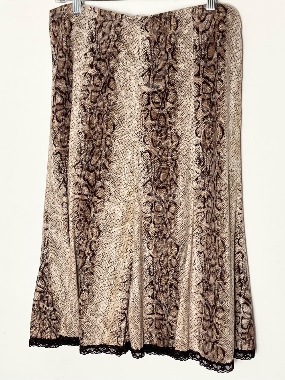 Vintage Y2K Requirements animal print snakeskin Midi Skirt lace trim Large - Picture 4 of 5